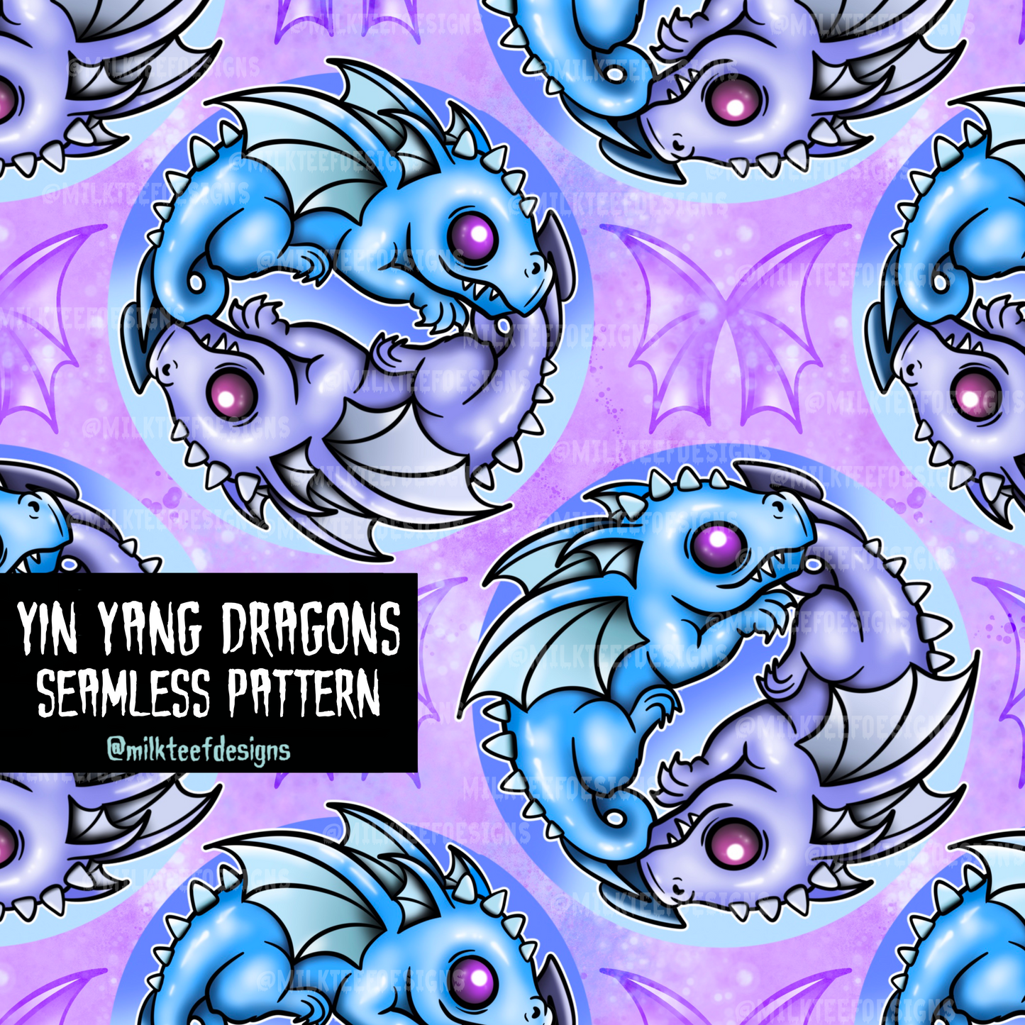 Yin Yang Dragons /  Seamless Pattern