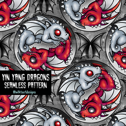 Yin Yang Dragons /  Seamless Pattern