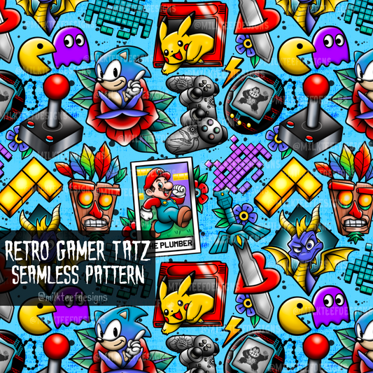 Retro Gamer Tatz / Seamless Pattern