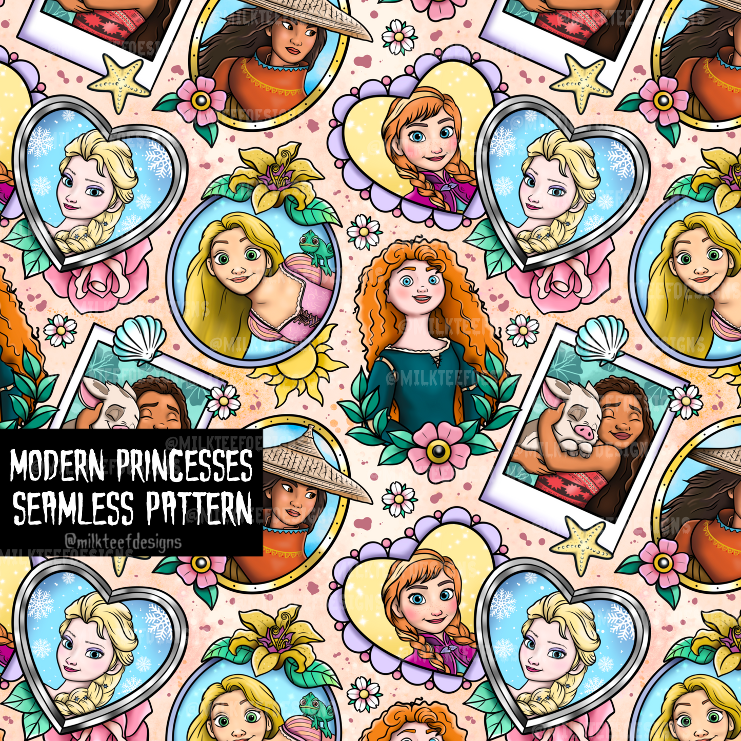Modern Princesses / Seamless Pattern