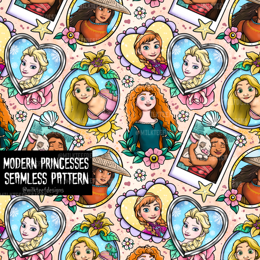 Modern Princesses / Seamless Pattern