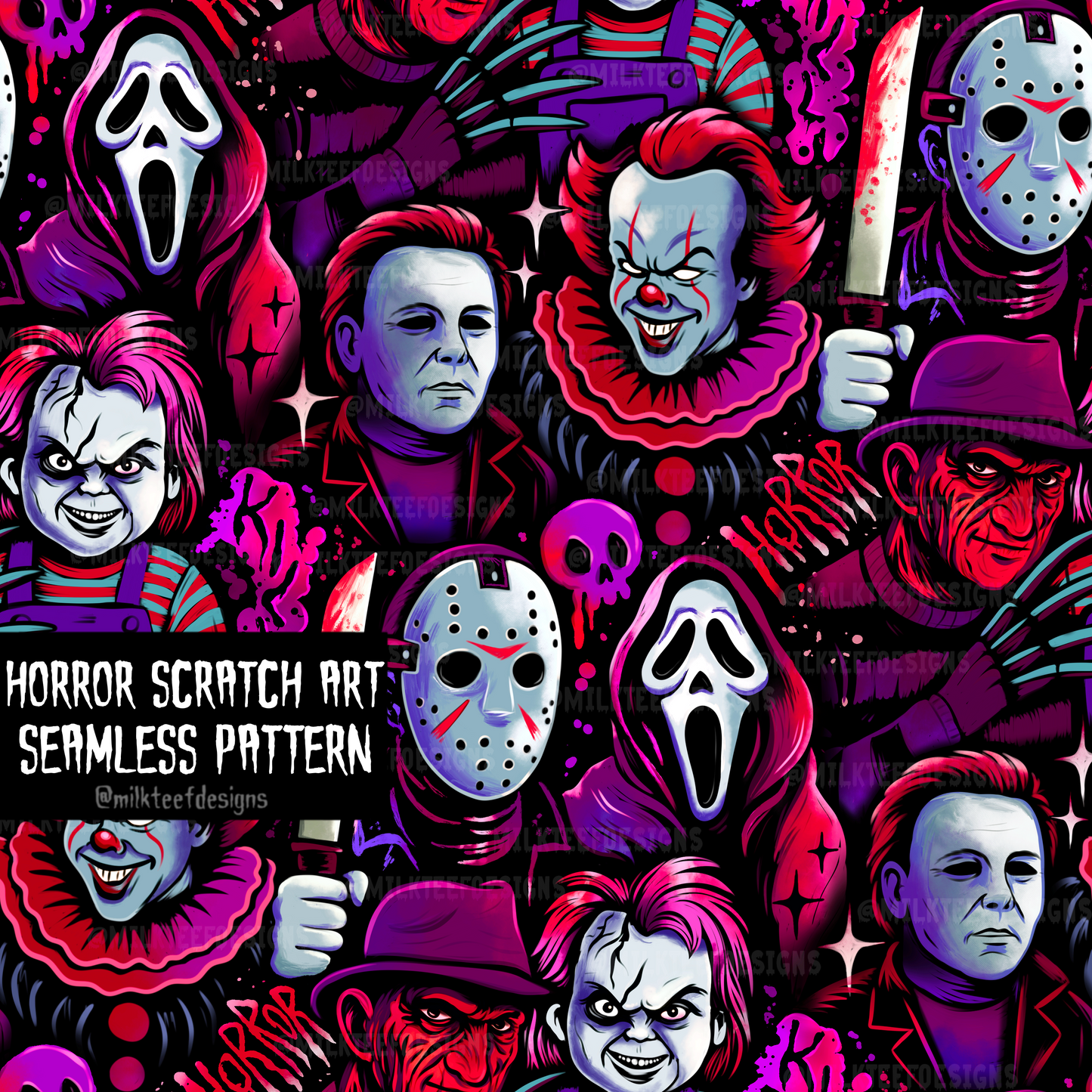 Horror Sketch Art / Seamless Pattern