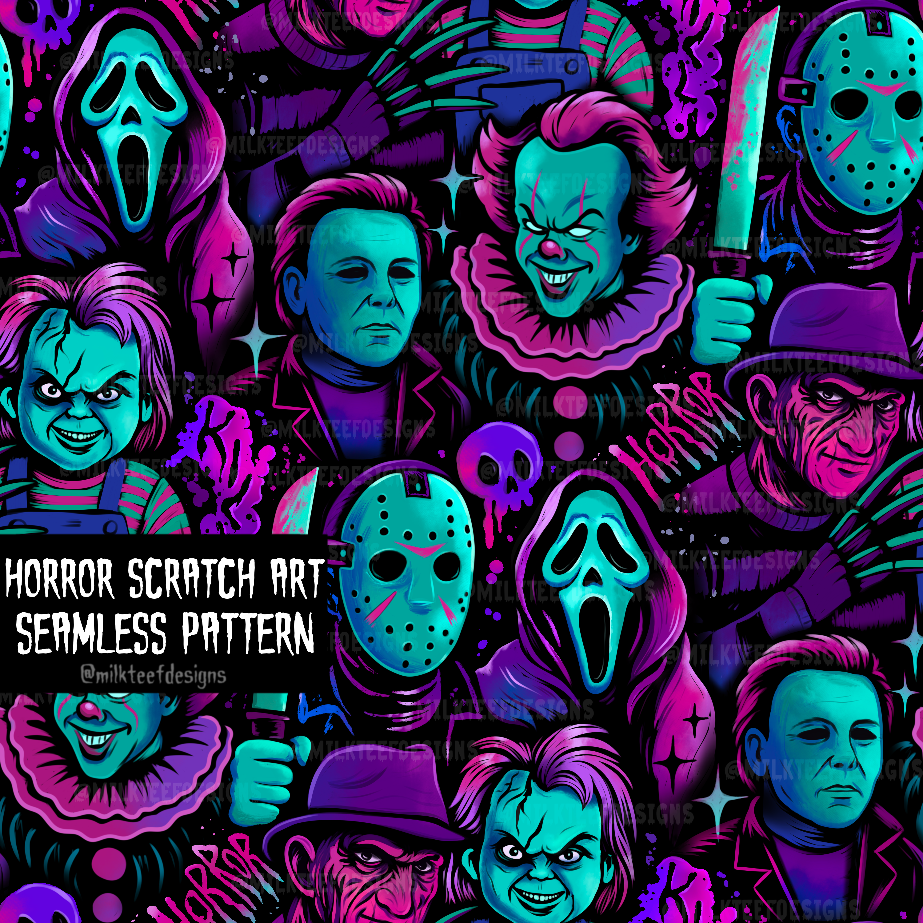 Pattern Types Scary Horror Sketch Art / Seamless Pattern – milkteefdesigns