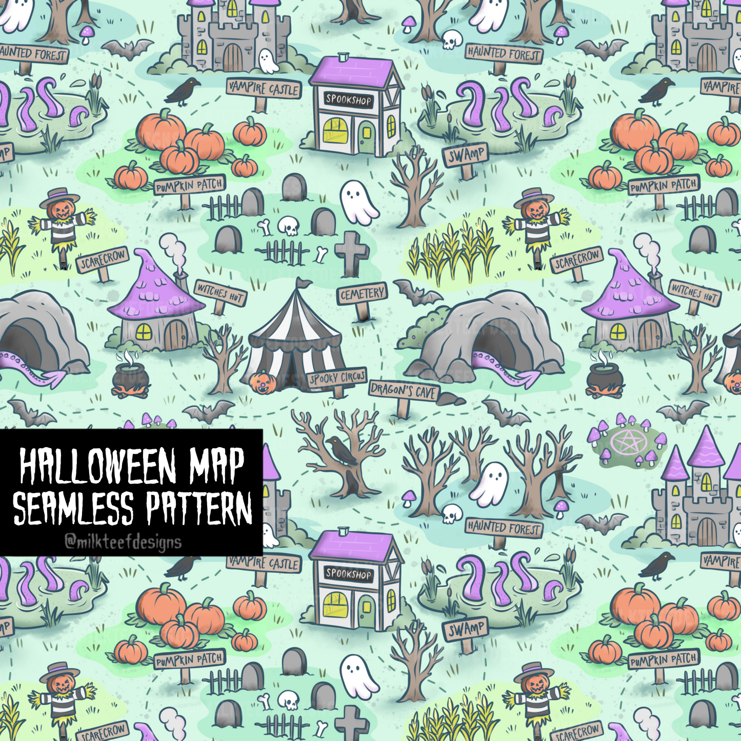 Halloween Map / Seamless Pattern