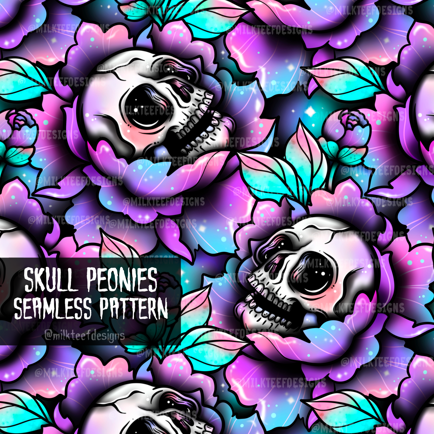 Skull Peonies / Seamless Pattern