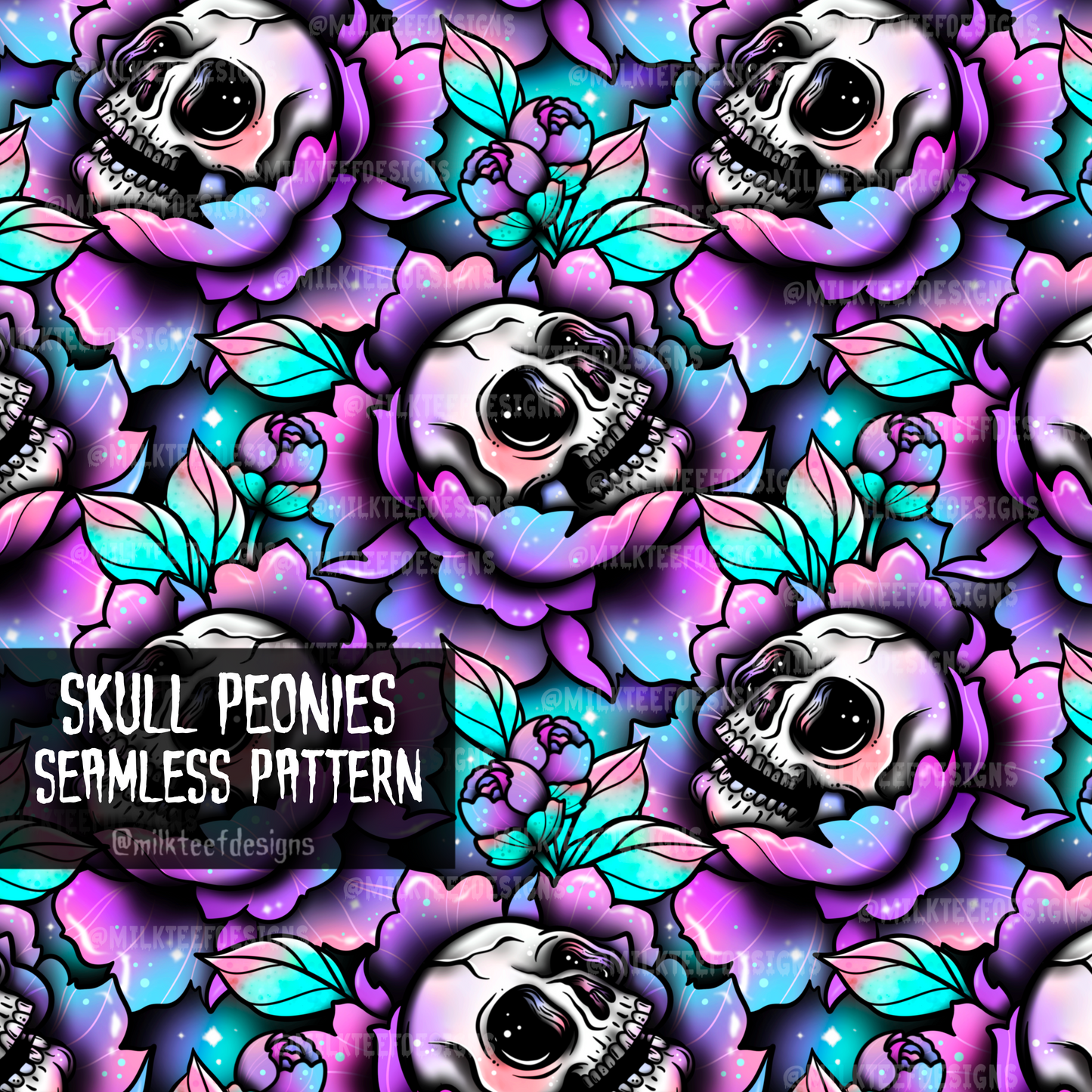 Skull Peonies / Seamless Pattern