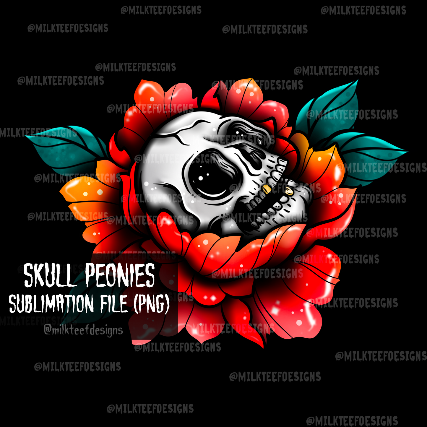 Skull Peonies / Sublimation Design (PNG)