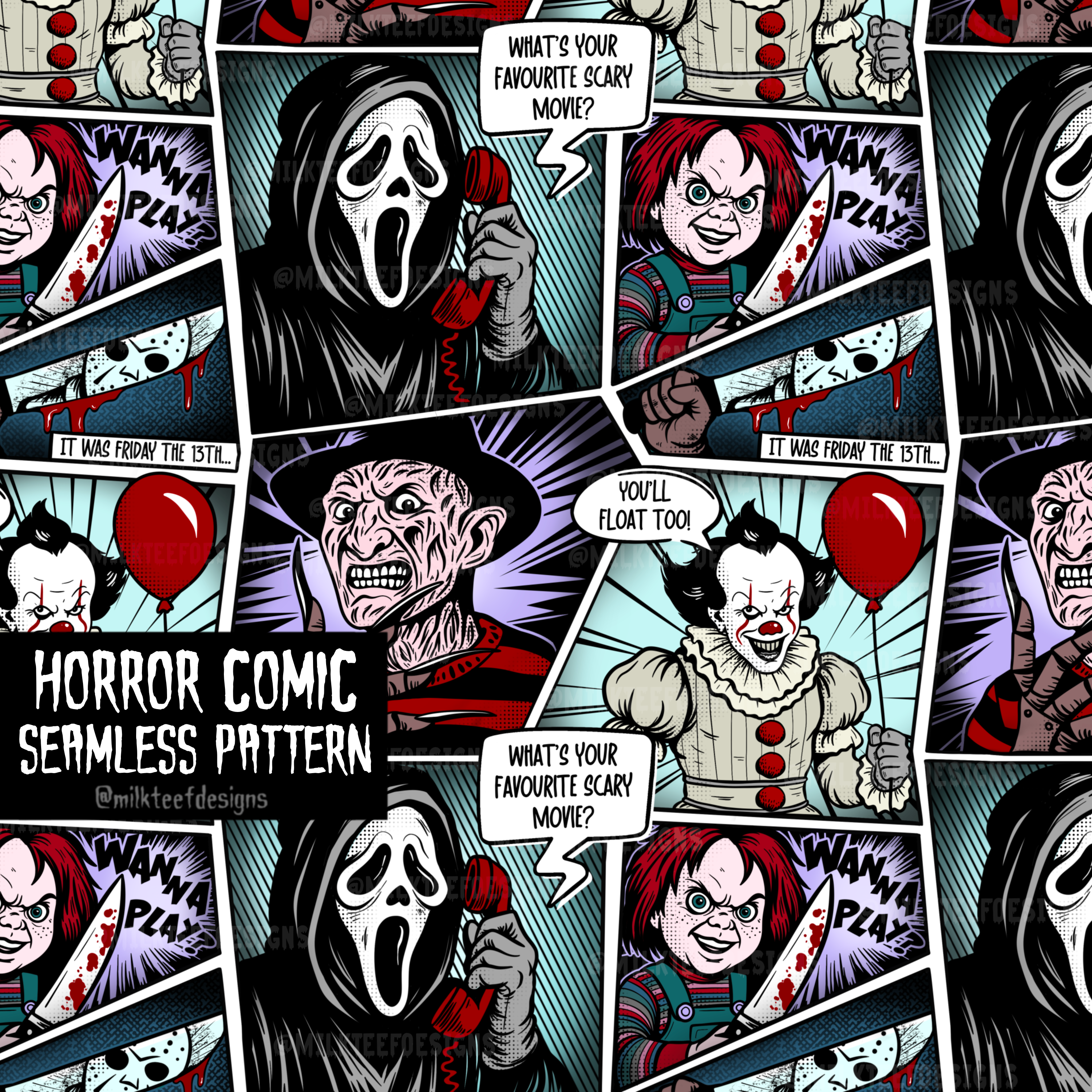 Horror Drawing Patterns Horror Comic / Seamless Pattern – milkteefdesigns