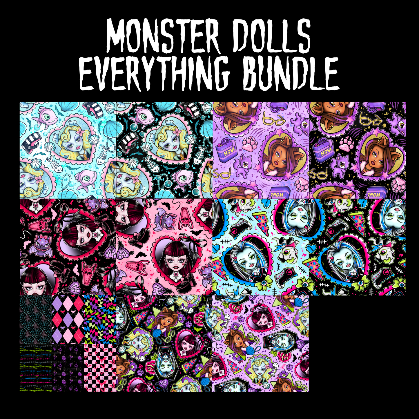 Monster Dolls Everything Bundle / Seamless Pattern
