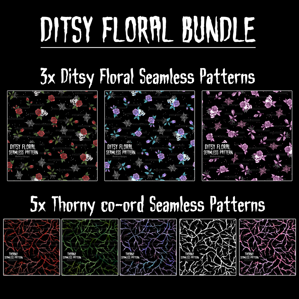 Ditsy Floral Bundle / 8 Seamless Patterns