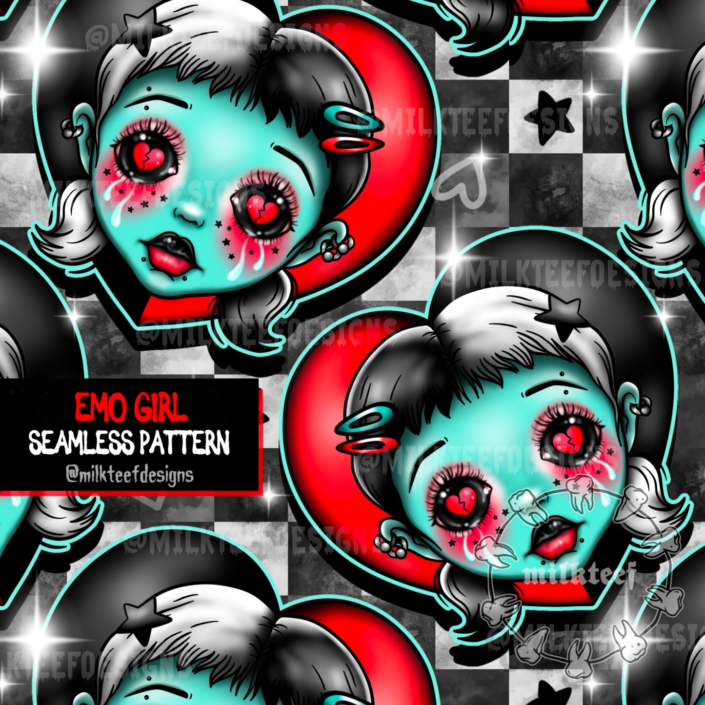 Emo Girl - Seamless Pattern