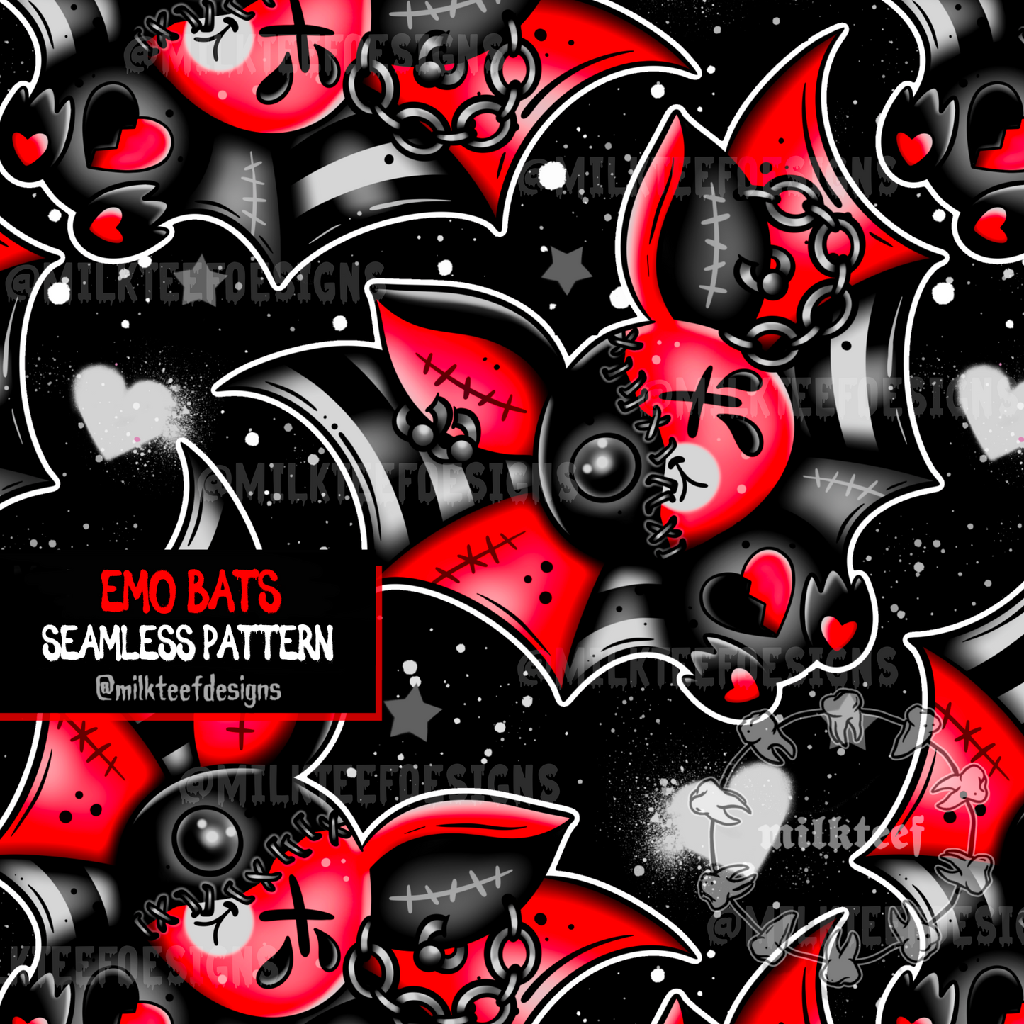 Emo Bats - Seamless Pattern (choose colourway)