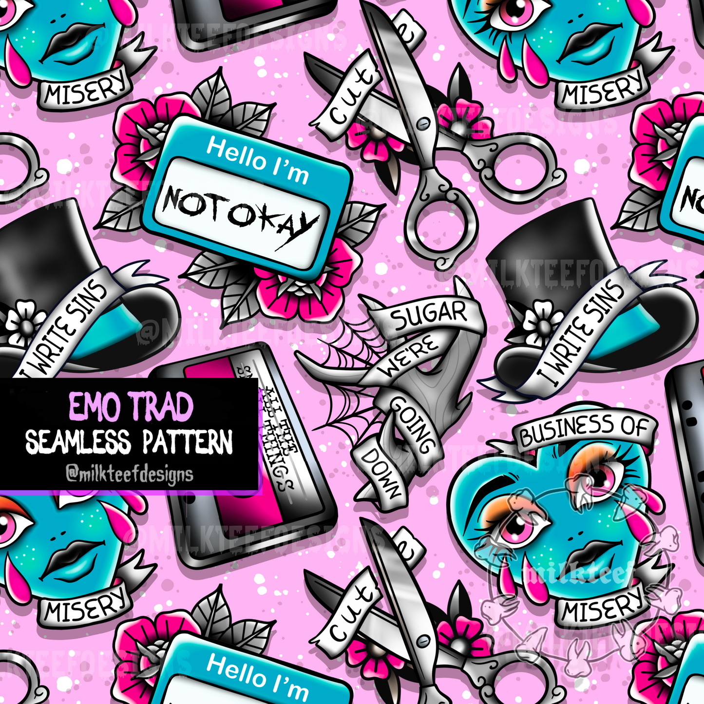 Emo Trad (Pink) - Seamless Pattern