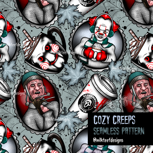 Cozy Creeps (Grey) - Seamless Pattern