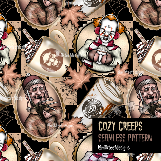 Cozy Creeps (Brown check) - Seamless Pattern