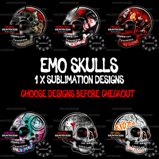 Emo Skulls - Sublimation Design (choose option)